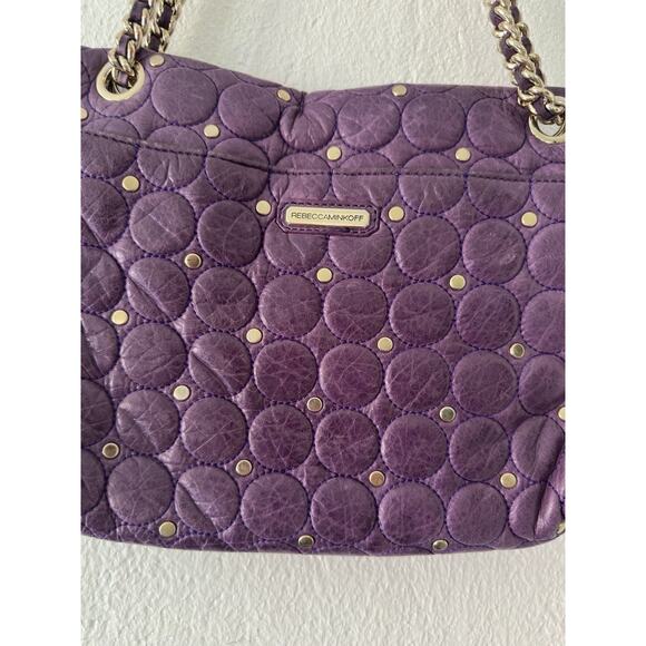 Rebecca Minkoff Studded Quilted Chain Strap Purple Leather Shoulder Bag - Picture 7 of 16